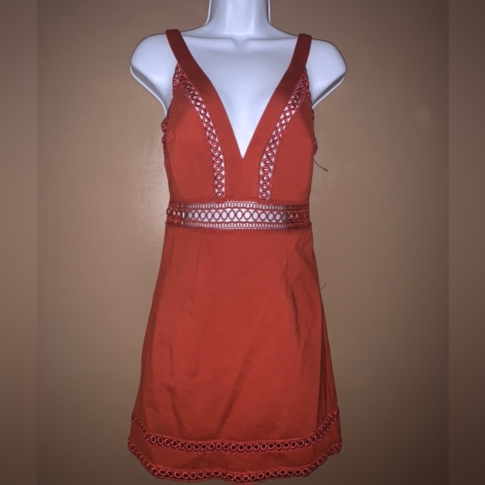 Free People Anthropologie burnt orange lace cutout dress size 2 NWT